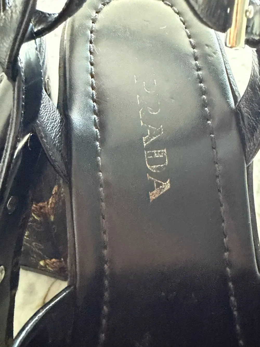 Prada Black Leather and Baroque Platform Sandals